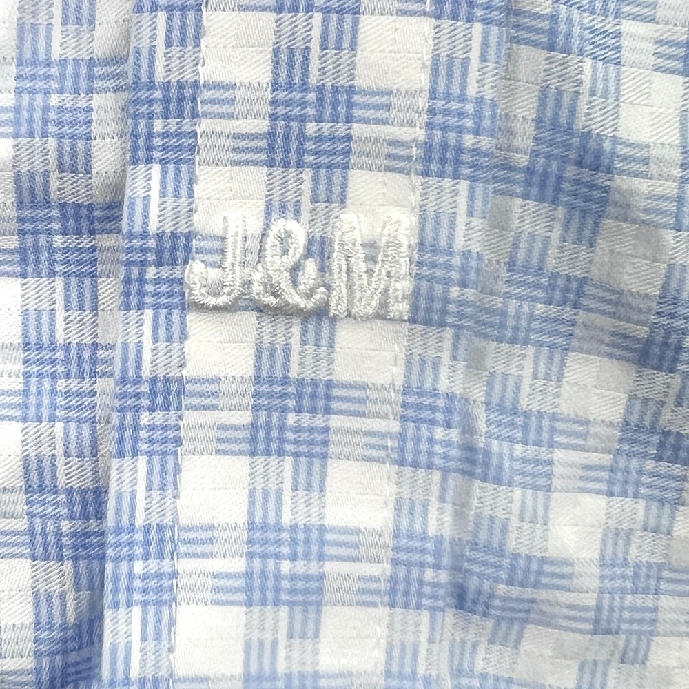 Johnston & Murphy Button Down Shirt Mens XXL Blue White Tailored Fit Geometric - Picture 12 of 13